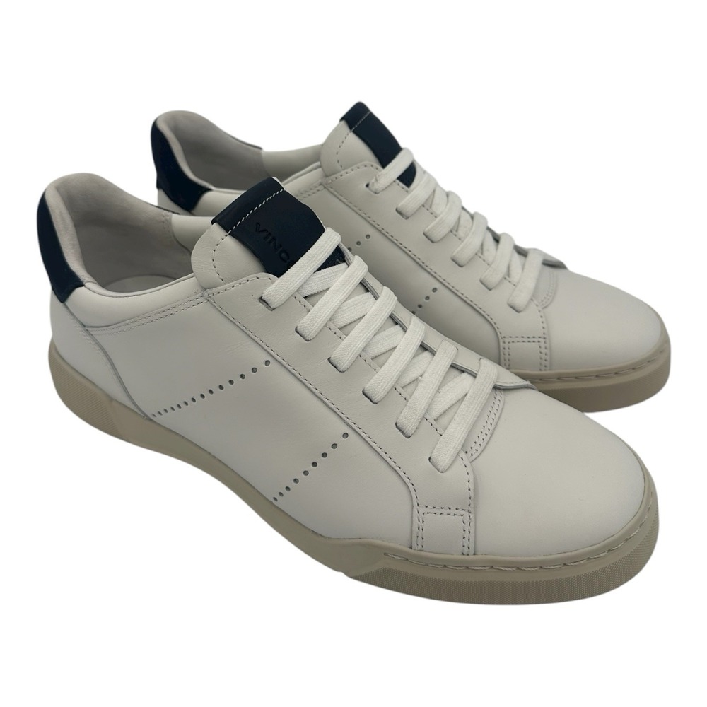Vince Mercer Sneakers Mens Sz 8 White Navy‎ Blue Leather Slip On Shoes Casual